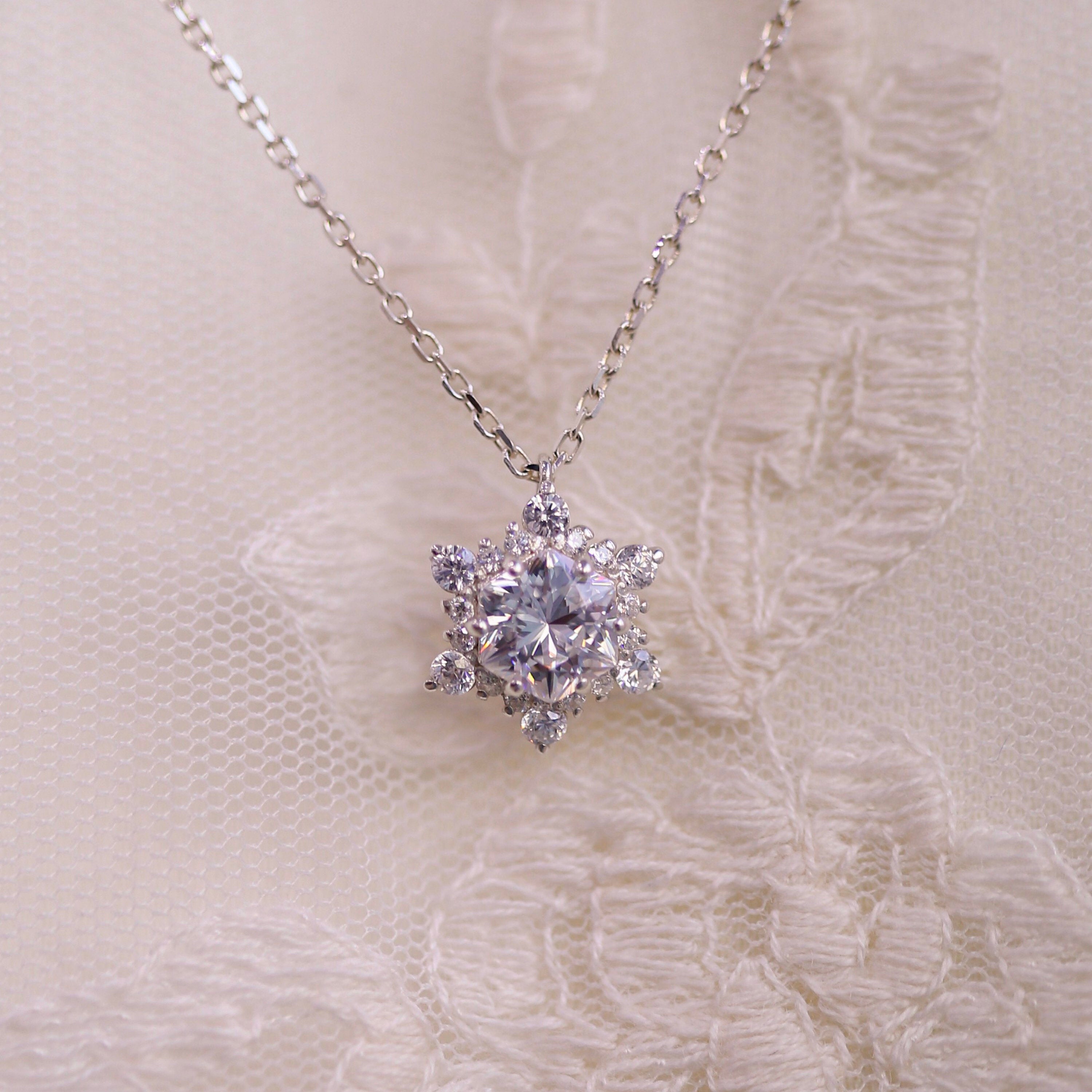 Pure 925 Silver Diamond Snowflake Pendant Set – Twenty One Jewels